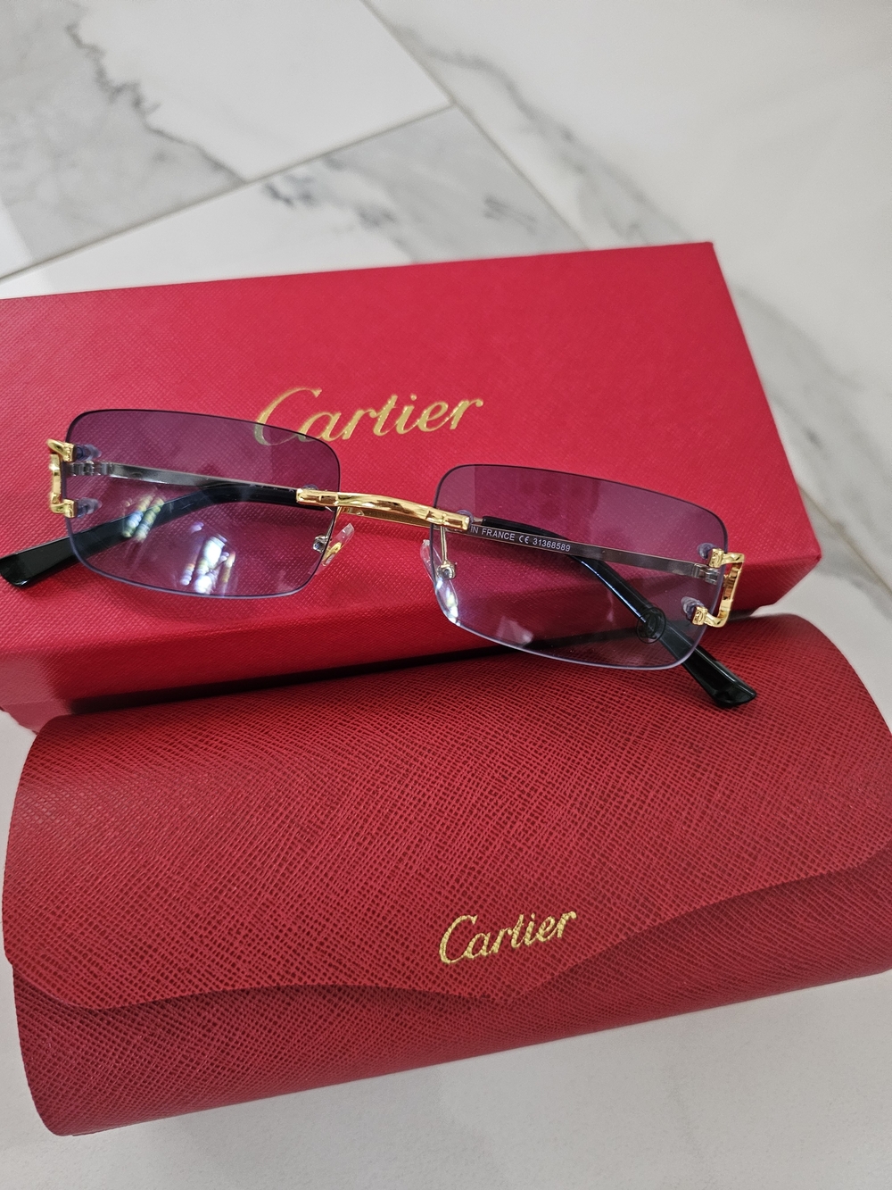Rimless Sunglasses in Blue/Purple and Gold